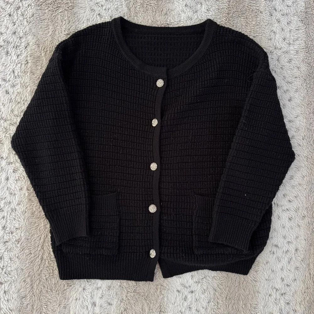 Black Knit Button-Front Cardigan Sweater - Picture 4 of 4
